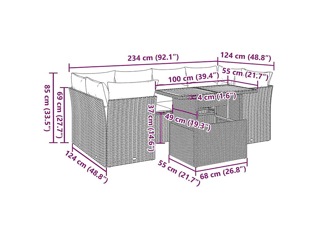 Set Divani da Giardino 7 pz con Cuscini Beige in Polyrattan