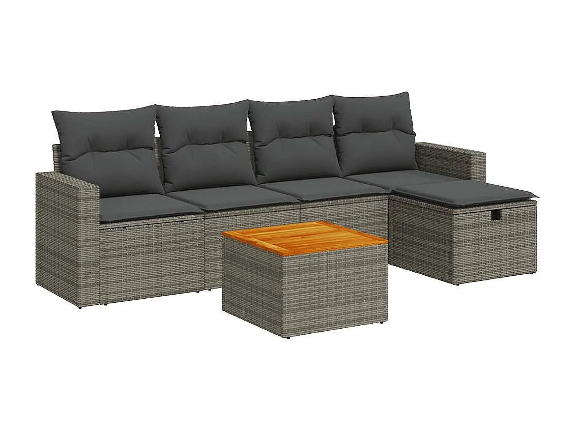 Set Divano da Giardino 6 pz con Cuscini Grigio in Polyrattan