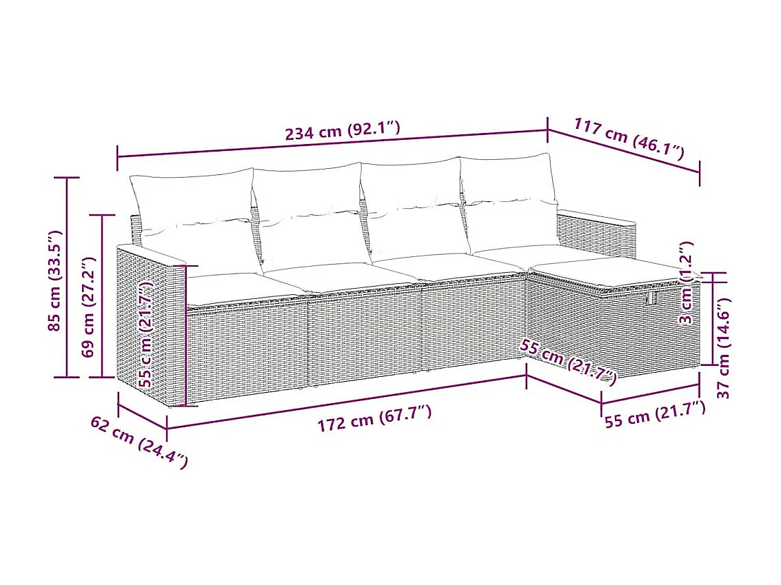 Salon de jardin avec coussins 5 pcs beige résine tressée