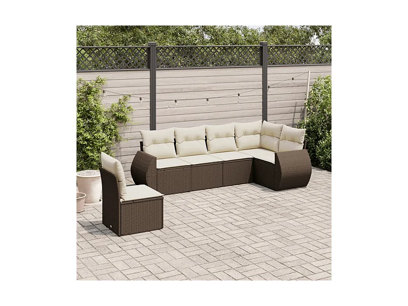 6-tlg. Garten-Sofagarnitur mit Kissen Braun Poly Rattan