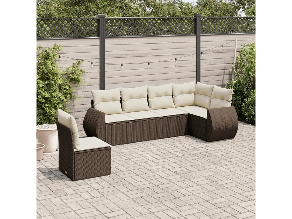 Set sofás de jardín 6 piezas y cojines ratán sintético marrón