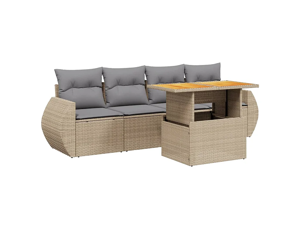 Salon de jardin avec coussins 5 pcs beige résine tressée