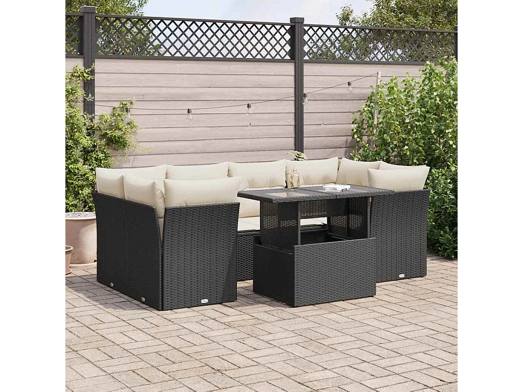 Set Divani da Giardino con Cuscini 7pz Nero Polyrattan