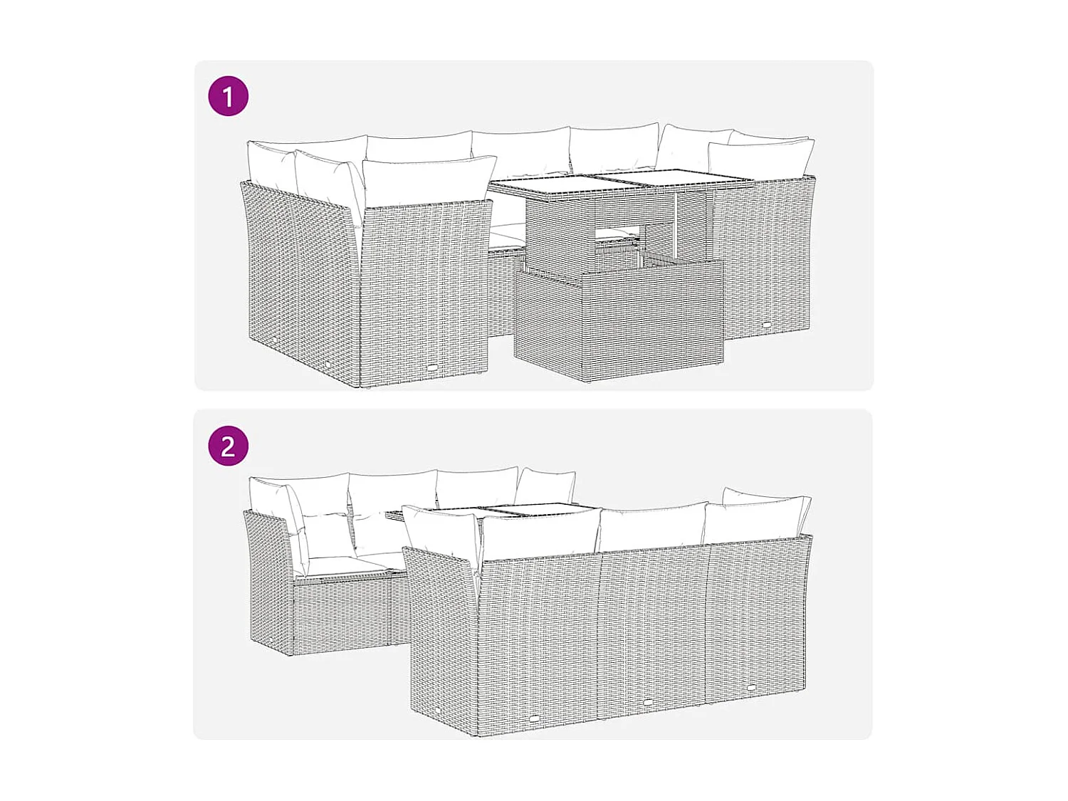 Salon de jardin 7 pcs avec coussins noir résine tressée