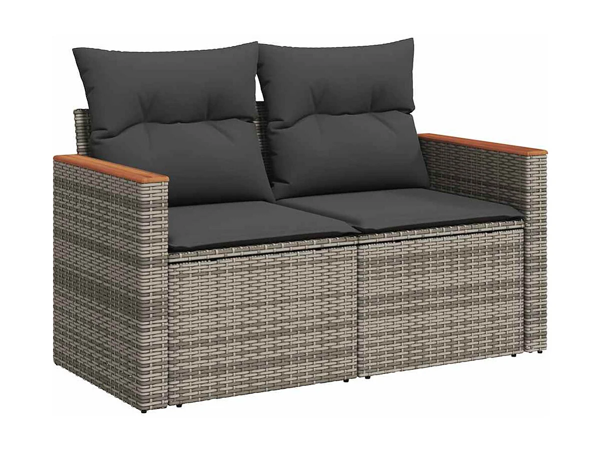 Salon de jardin avec coussins 7 pcs gris résine tressée acacia