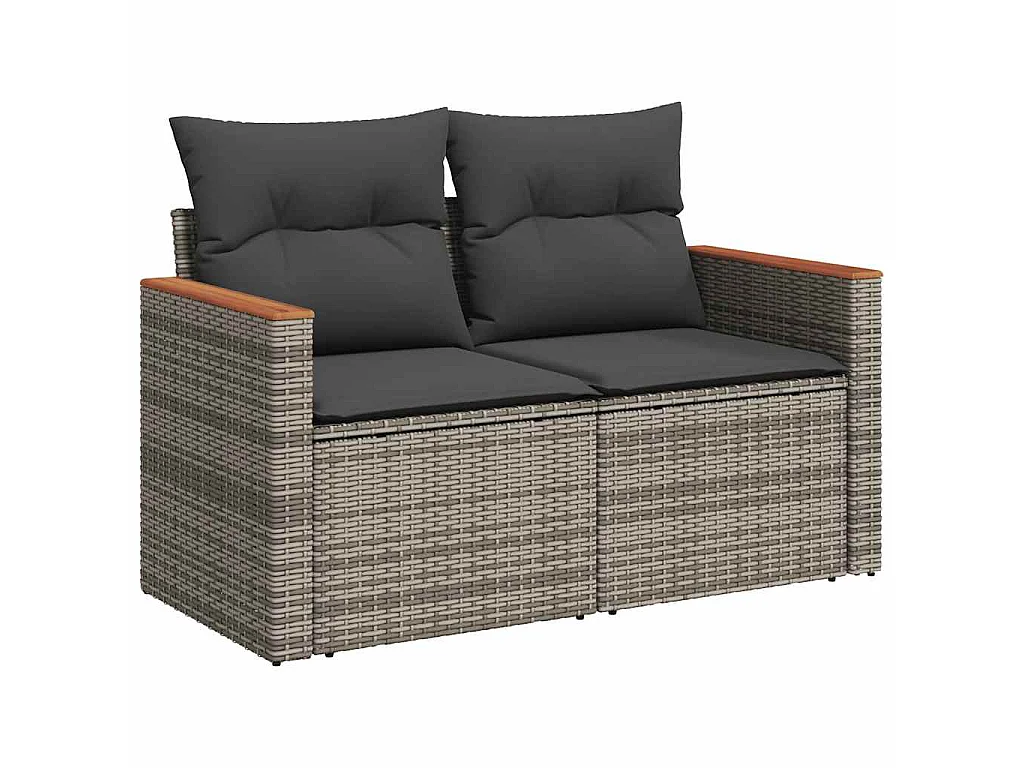 Set Divani da Giardino 7pz con Cuscini Grigio Polyrattan Acacia