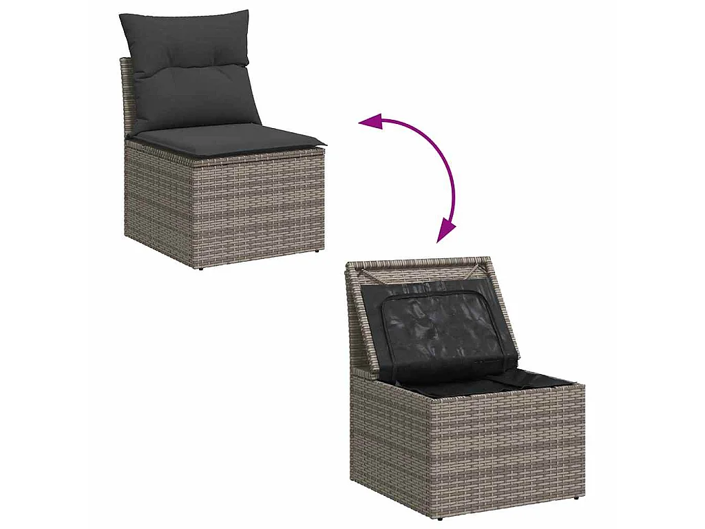 Set Divani da Giardino 7pz con Cuscini Grigio Polyrattan Acacia