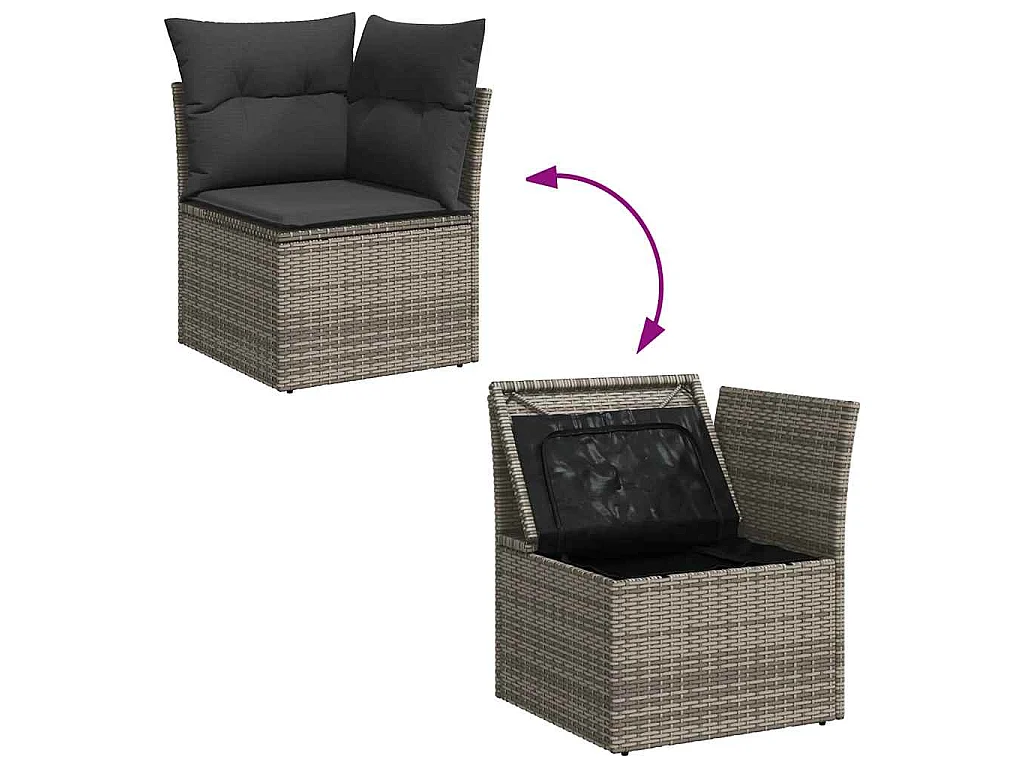 Set Divani da Giardino 7pz con Cuscini Grigio Polyrattan Acacia