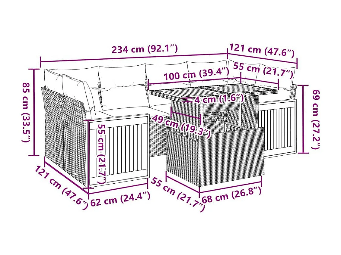 Set Divani da Giardino con Cuscini 7pz Nero Polyrattan Acacia