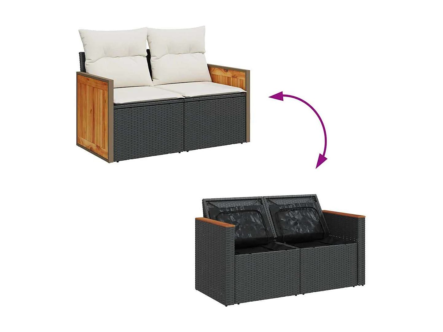 Set Divani da Giardino con Cuscini 7pz Nero Polyrattan Acacia
