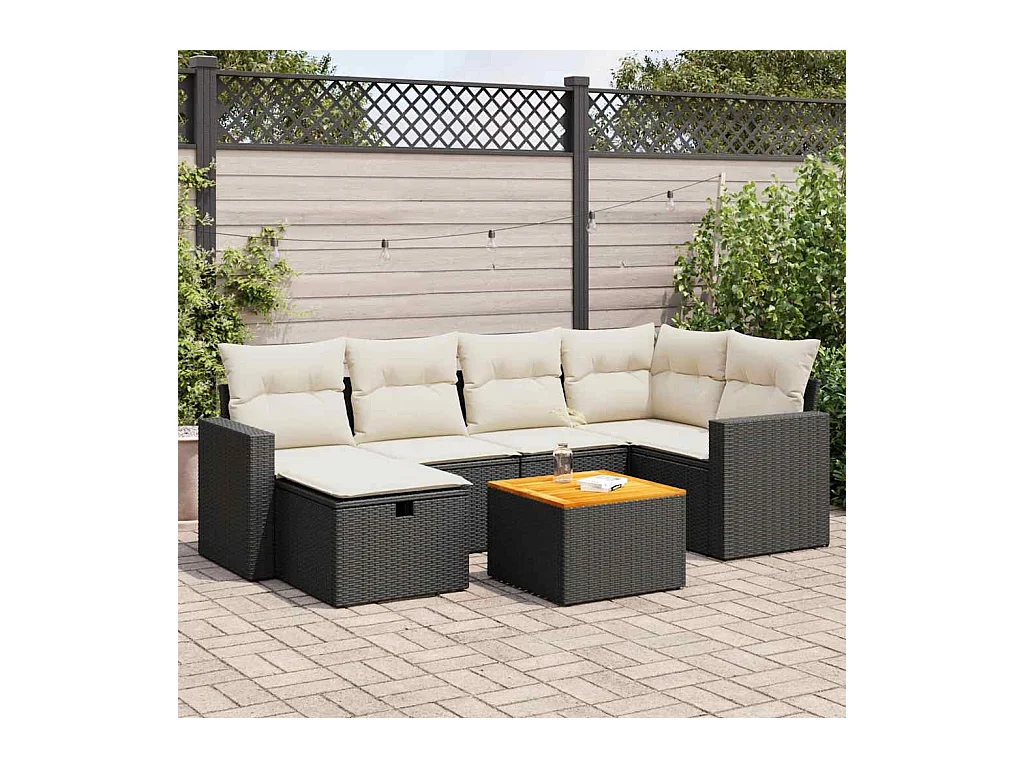 Set Divani da Giardino con Cuscini 7pz Nero Polyrattan