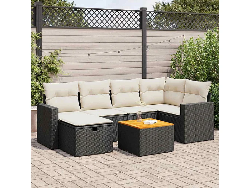 Set Divani da Giardino con Cuscini 7pz Nero Polyrattan