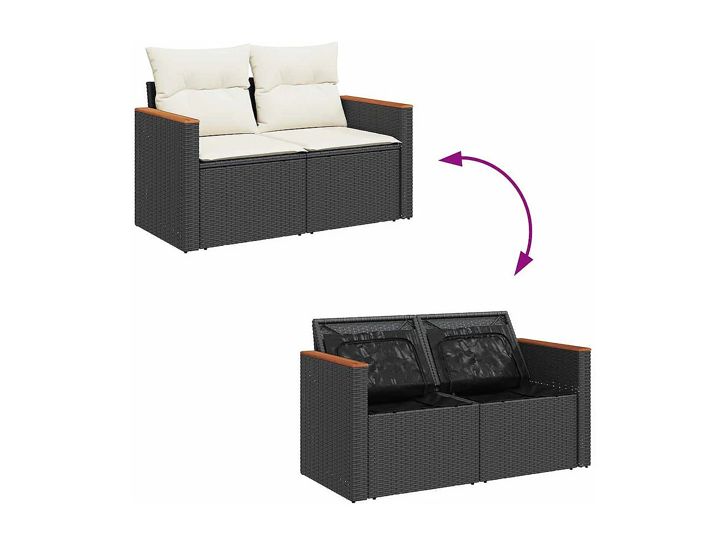 Set Divani da Giardino 5 pz con Cuscini Nero Polyrattan Acacia