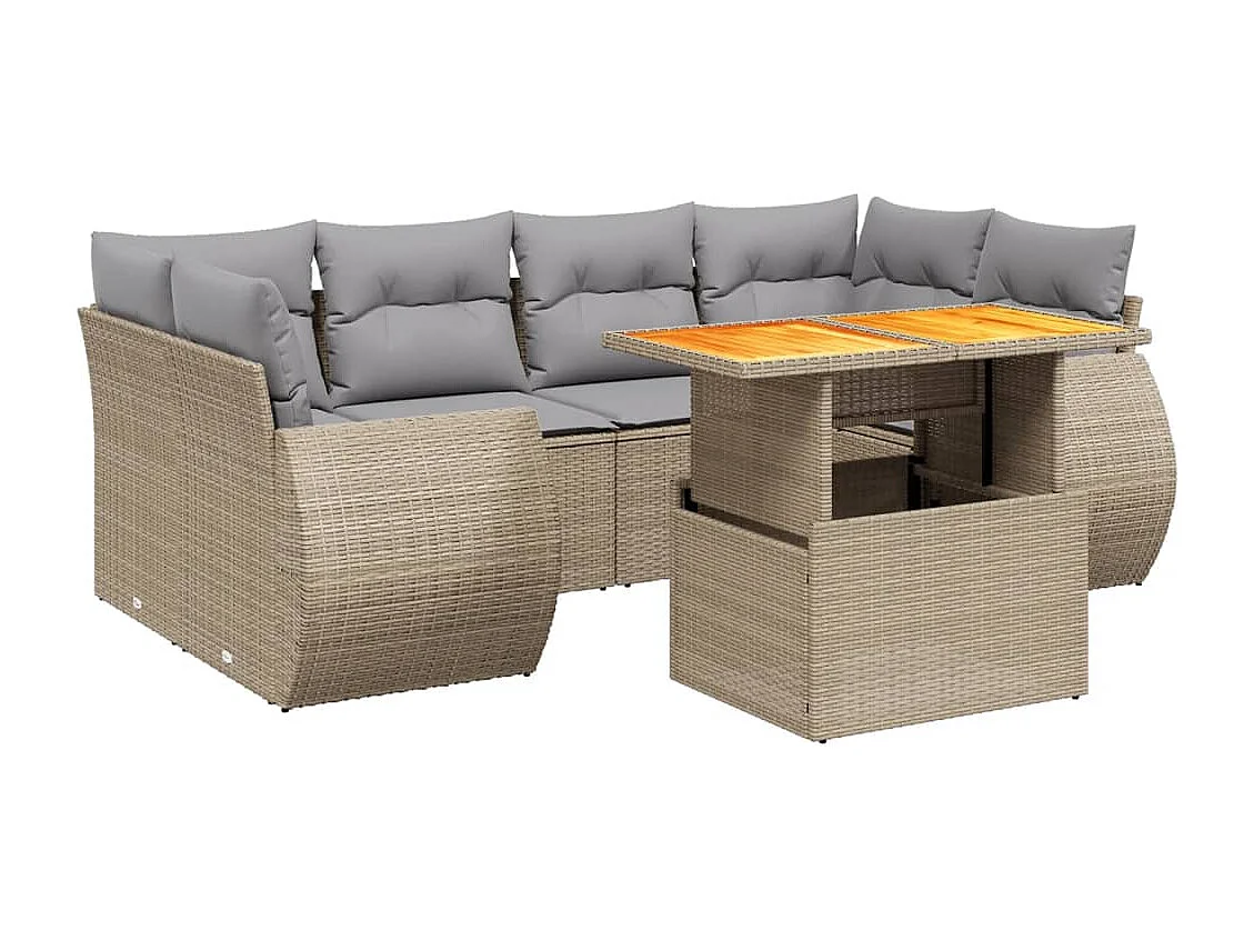 Salon de jardin avec coussins 7 pcs beige résine tressée