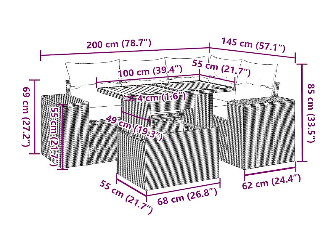 Set Divani da Giardino 5 pz con Cuscini in Polyrattan Nero