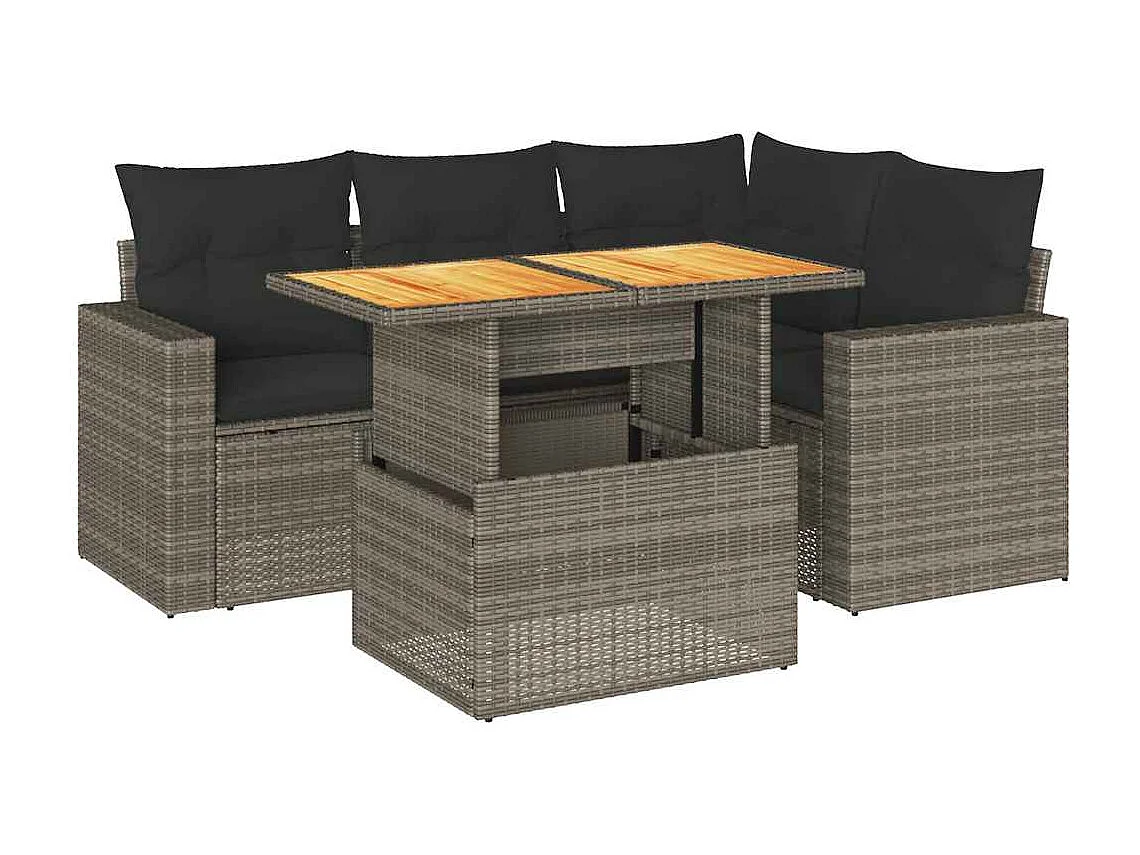 Salon de jardin 5 pcs avec coussins gris résine tressée