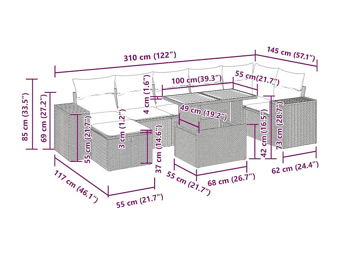 Salon de jardin avec coussins 5 pcs beige résine tressée acacia