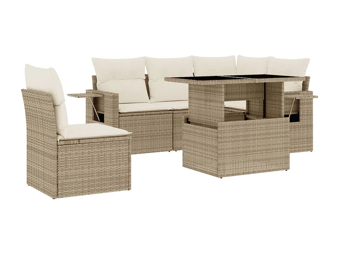 Salon de jardin avec coussins 6 pcs beige résine tressée
