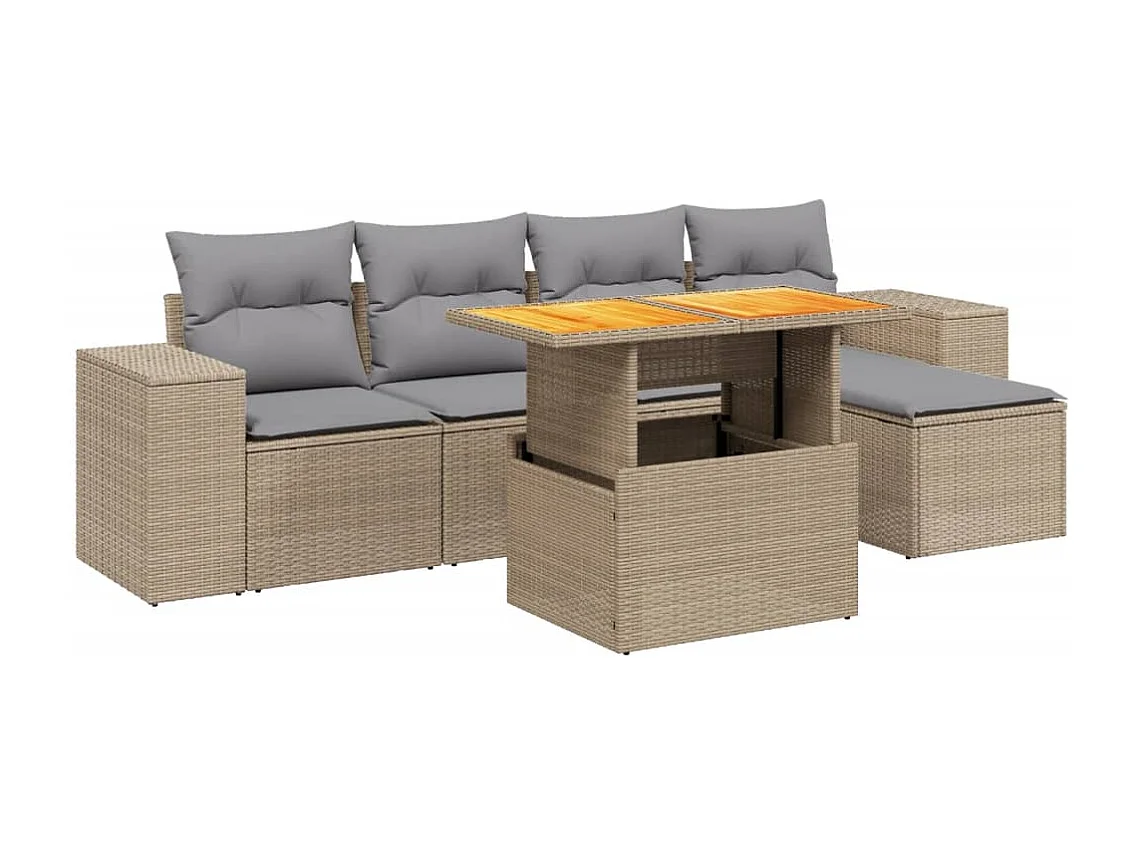Salon de jardin avec coussins 6 pcs beige résine tressée