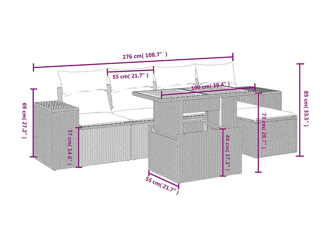 Salon de jardin avec coussins 6 pcs beige résine tressée