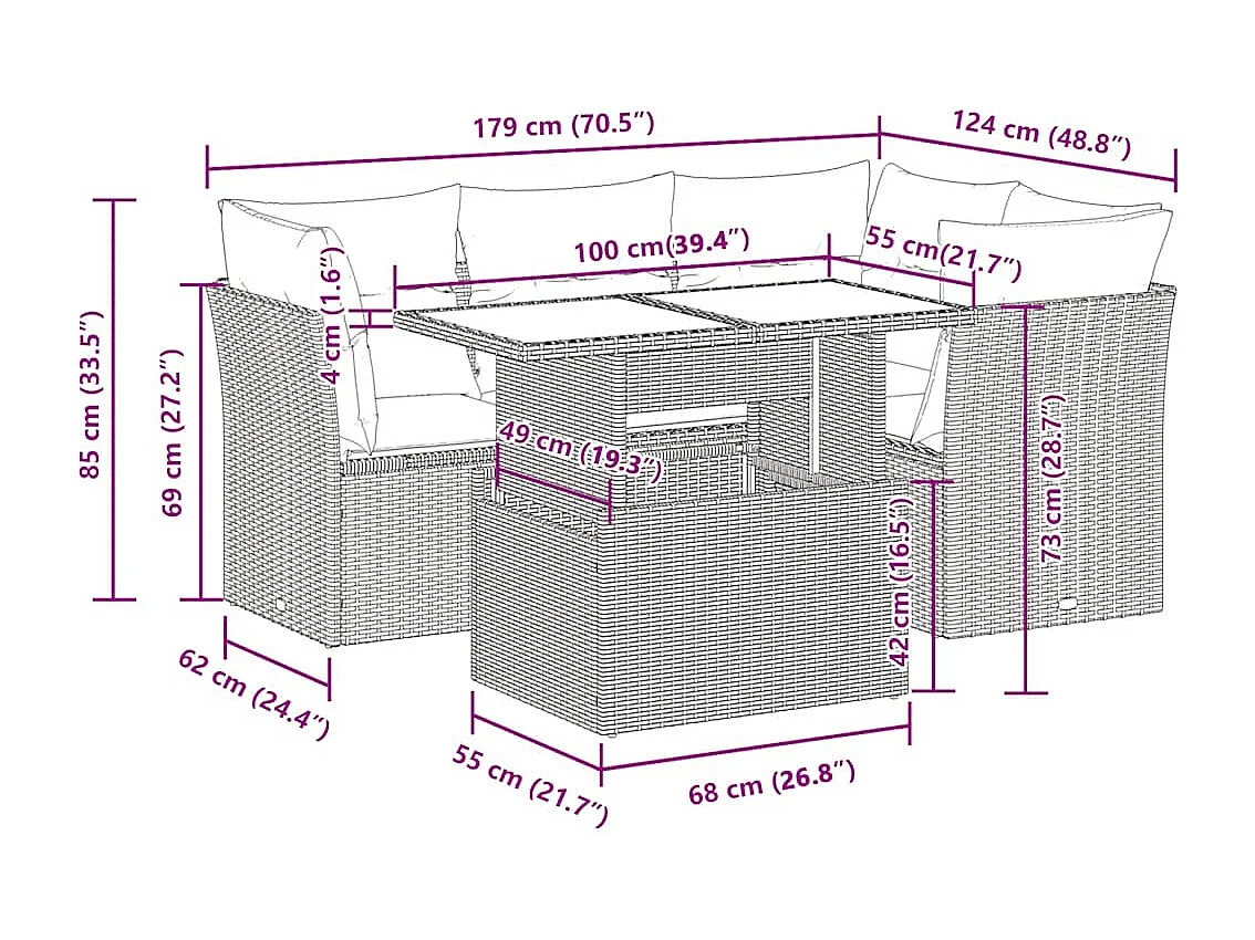 Set Divano da Giardino 5 pz con Cuscini Beige in Polyrattan