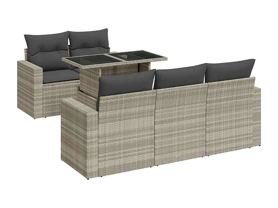 Salon de jardin 6 pcs avec coussins gris clair résine tressée