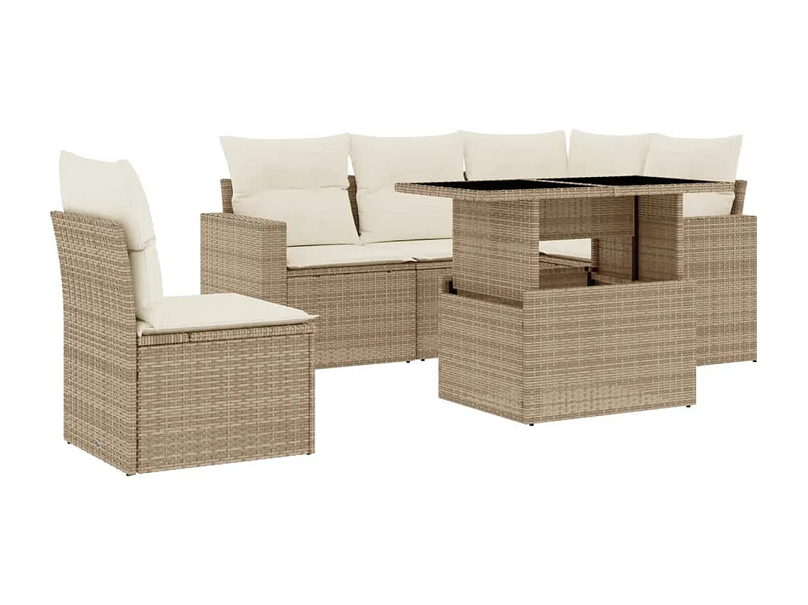 Salon de jardin avec coussins 6 pcs beige résine tressée