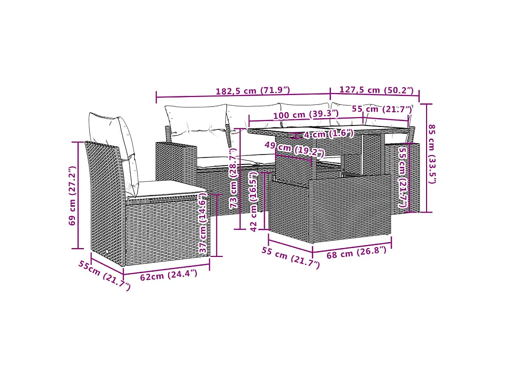 6-tlg. Garten-Sofagarnitur mit Kissen Beige Poly Rattan