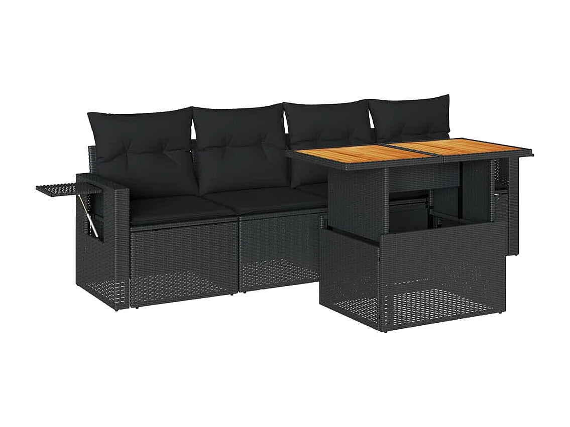Set Divani da Giardino 5 pz con Cuscini in Polyrattan Nero