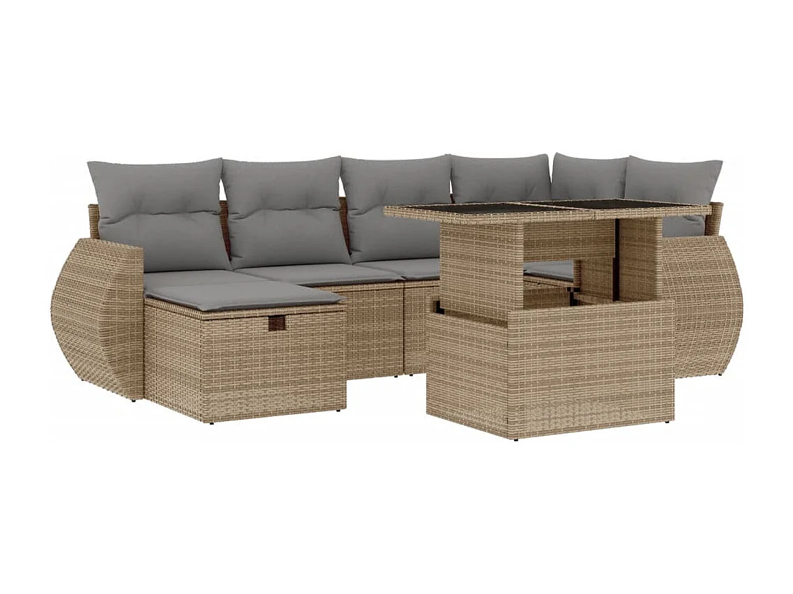 Salon de jardin avec coussins 7 pcs beige résine tressée