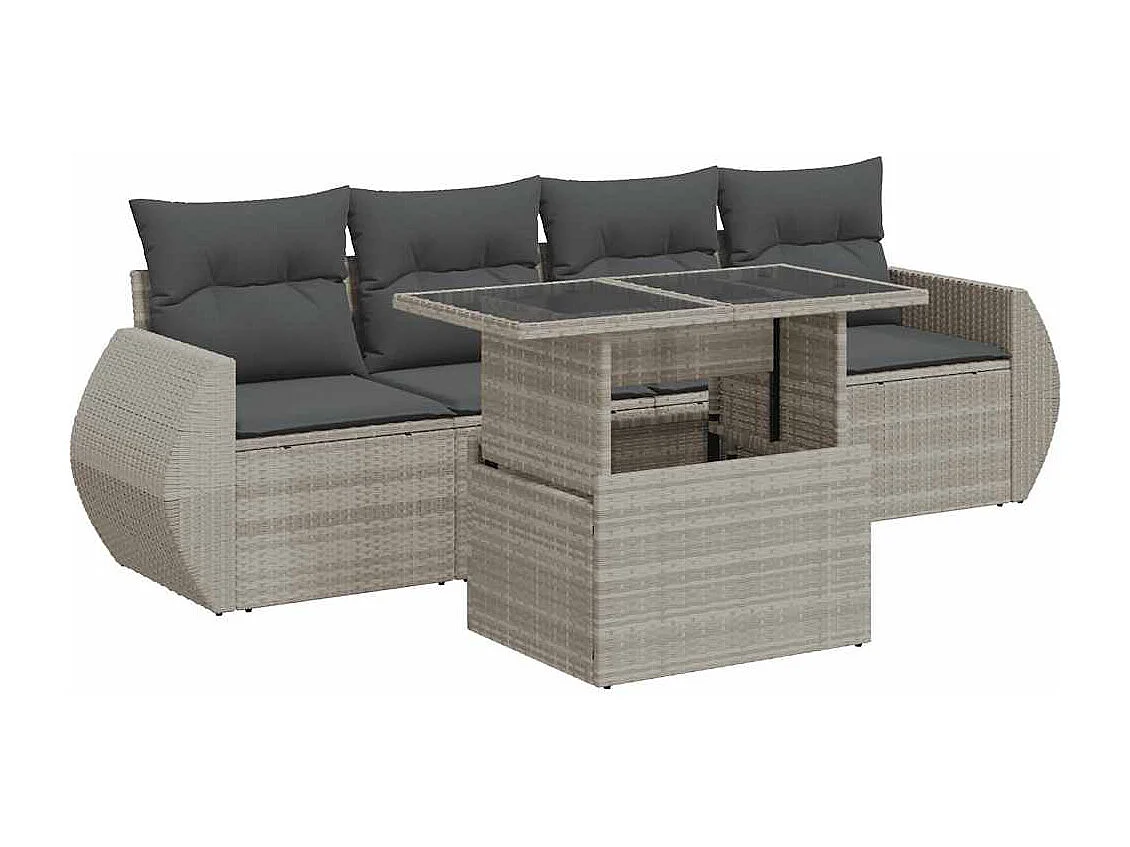 Salon de jardin 5 pcs avec coussins gris clair résine tressée