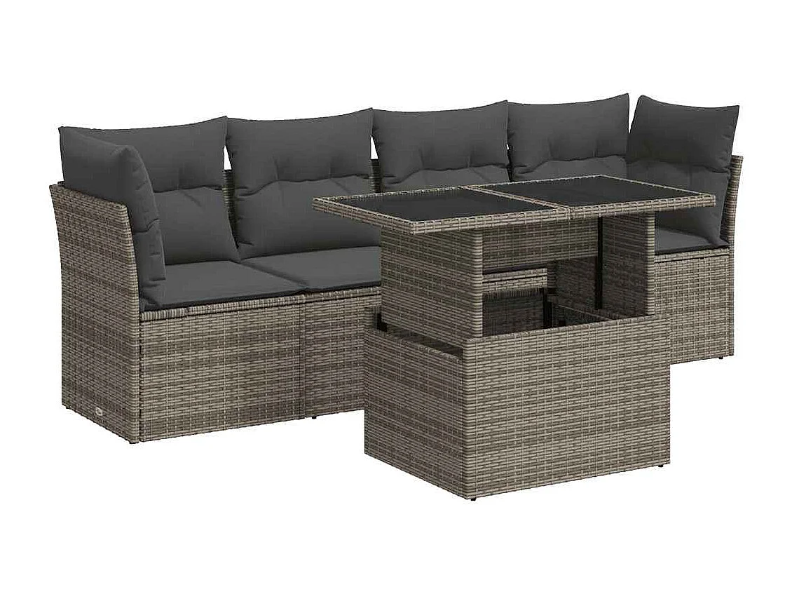 Salon de jardin 5 pcs avec coussins gris résine tressée
