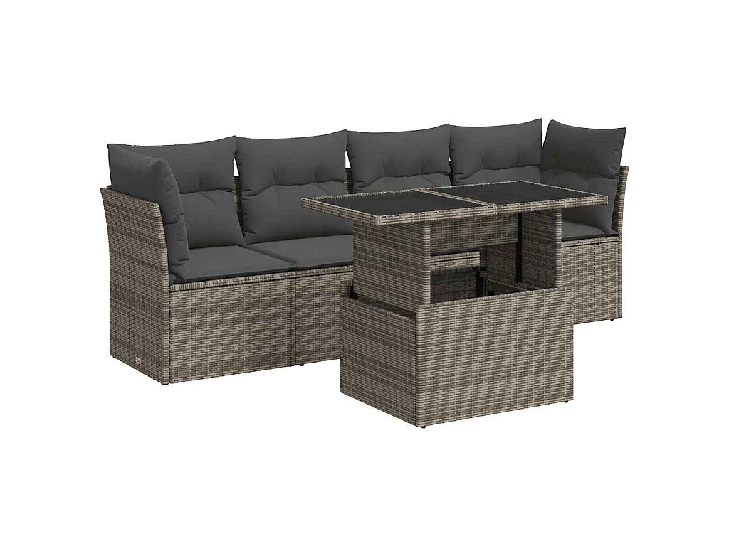 5-tlg. Garten-Sofagarnitur mit Kissen Grau Poly Rattan