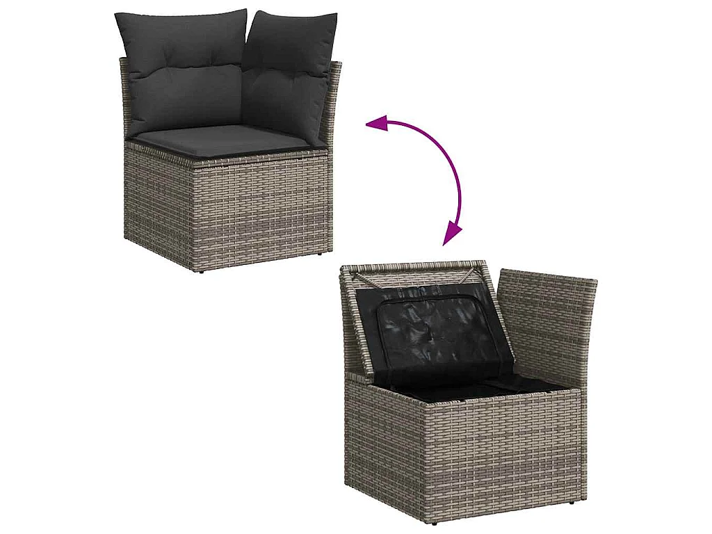 5-tlg. Garten-Sofagarnitur mit Kissen Grau Poly Rattan