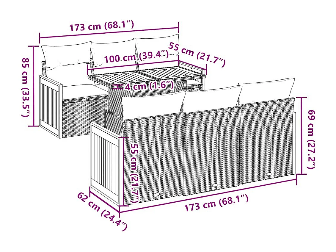 Set Divani da Giardino con Cuscini 7pz Nero Polyrattan Acacia