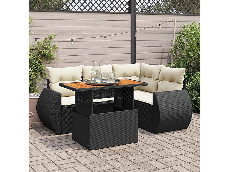 Set Divani da Giardino 5 pz con Cuscini in Polyrattan Nero