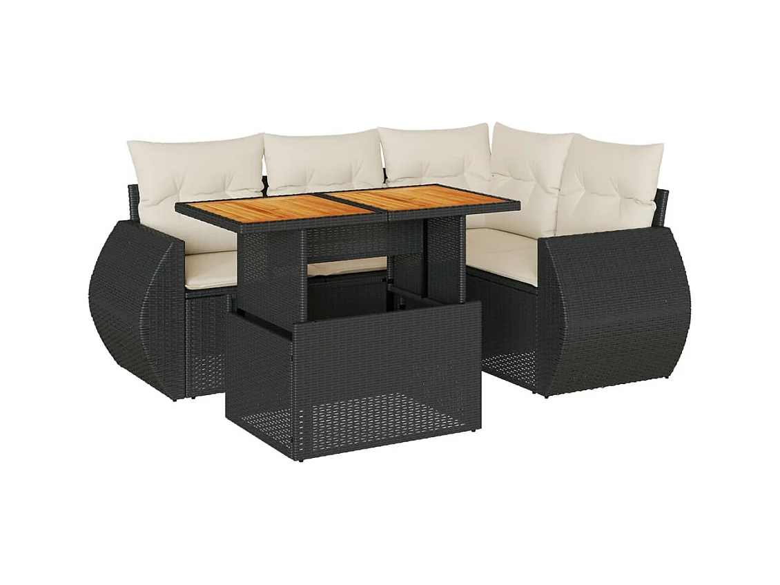 5-tlg. Garten-Sofagarnitur mit Kissen Schwarz Poly Rattan