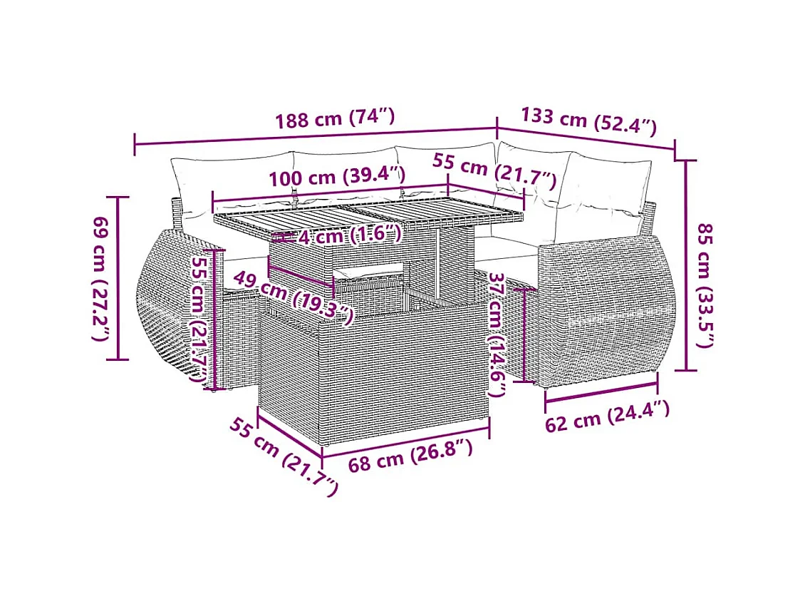 5-tlg. Garten-Sofagarnitur mit Kissen Schwarz Poly Rattan