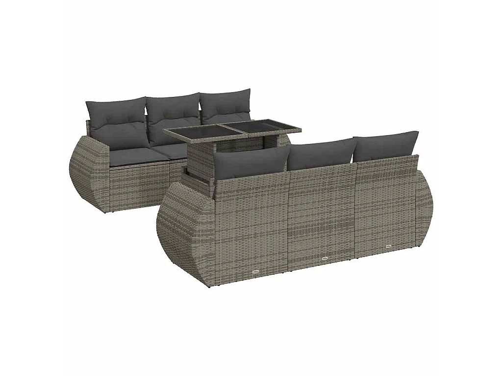 7-delige Loungeset met kussens poly rattan grijs