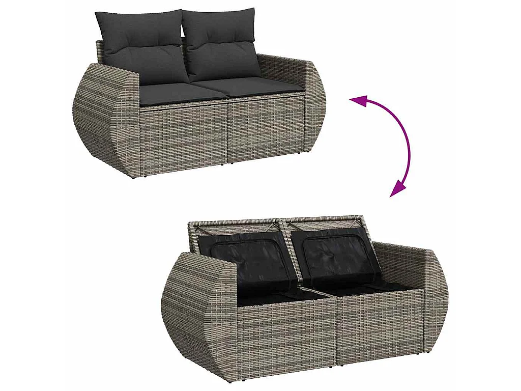 7-delige Loungeset met kussens poly rattan grijs