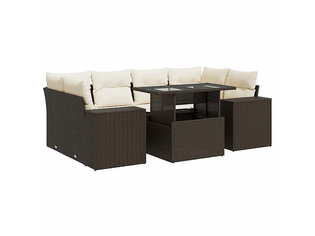 Salon de jardin avec coussins 7 pcs marron résine tressée