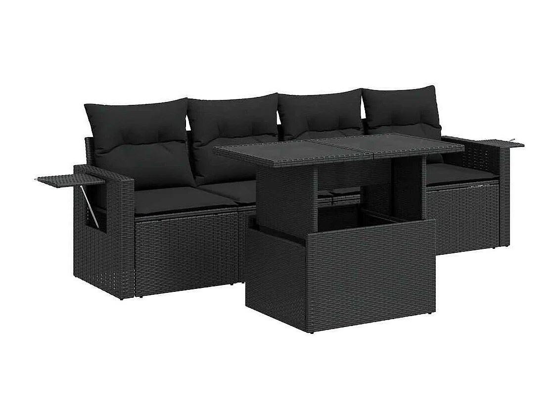 Set Divani da Giardino 5 pz con Cuscini in Polyrattan Nero