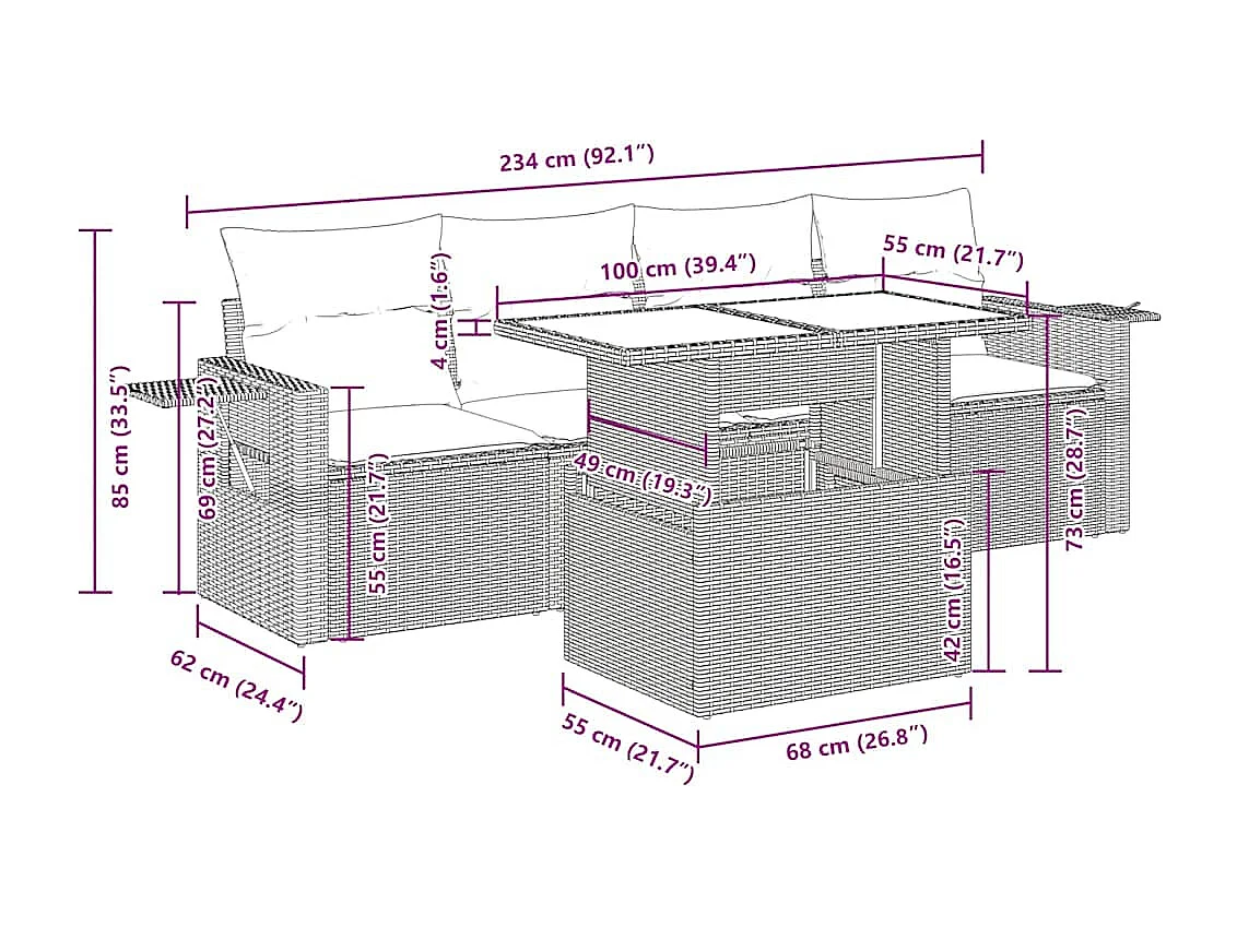Set Divani da Giardino 5 pz con Cuscini in Polyrattan Nero