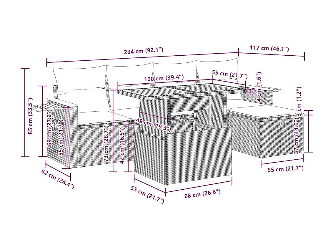 6-tlg. Garten-Sofagarnitur mit Kissen Schwarz Poly Rattan