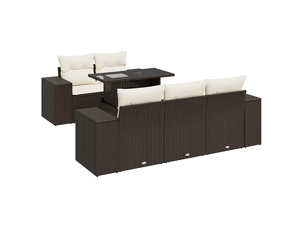 Set sofás de jardín 6 piezas y cojines ratán sintético marrón