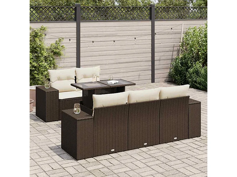 6-tlg. Garten-Sofagarnitur mit Kissen Braun Poly Rattan