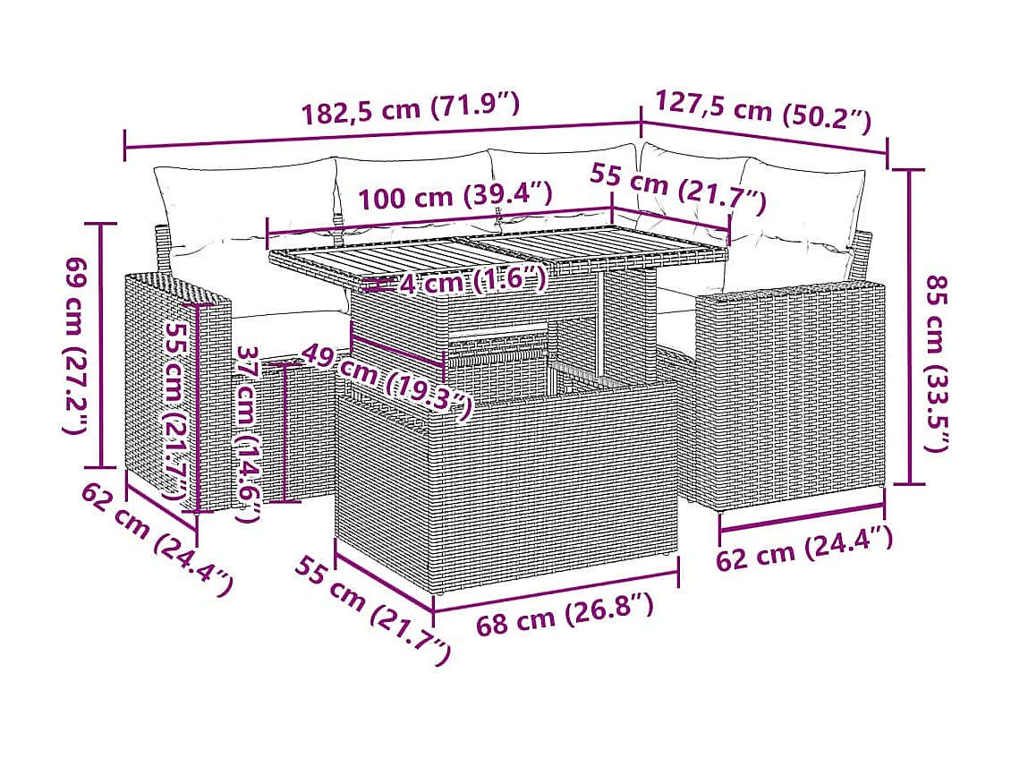 5-tlg. Garten-Sofagarnitur mit Kissen Beige Poly Rattan