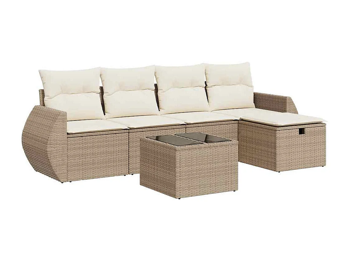 Salon de jardin avec coussins 6 pcs beige résine tressée