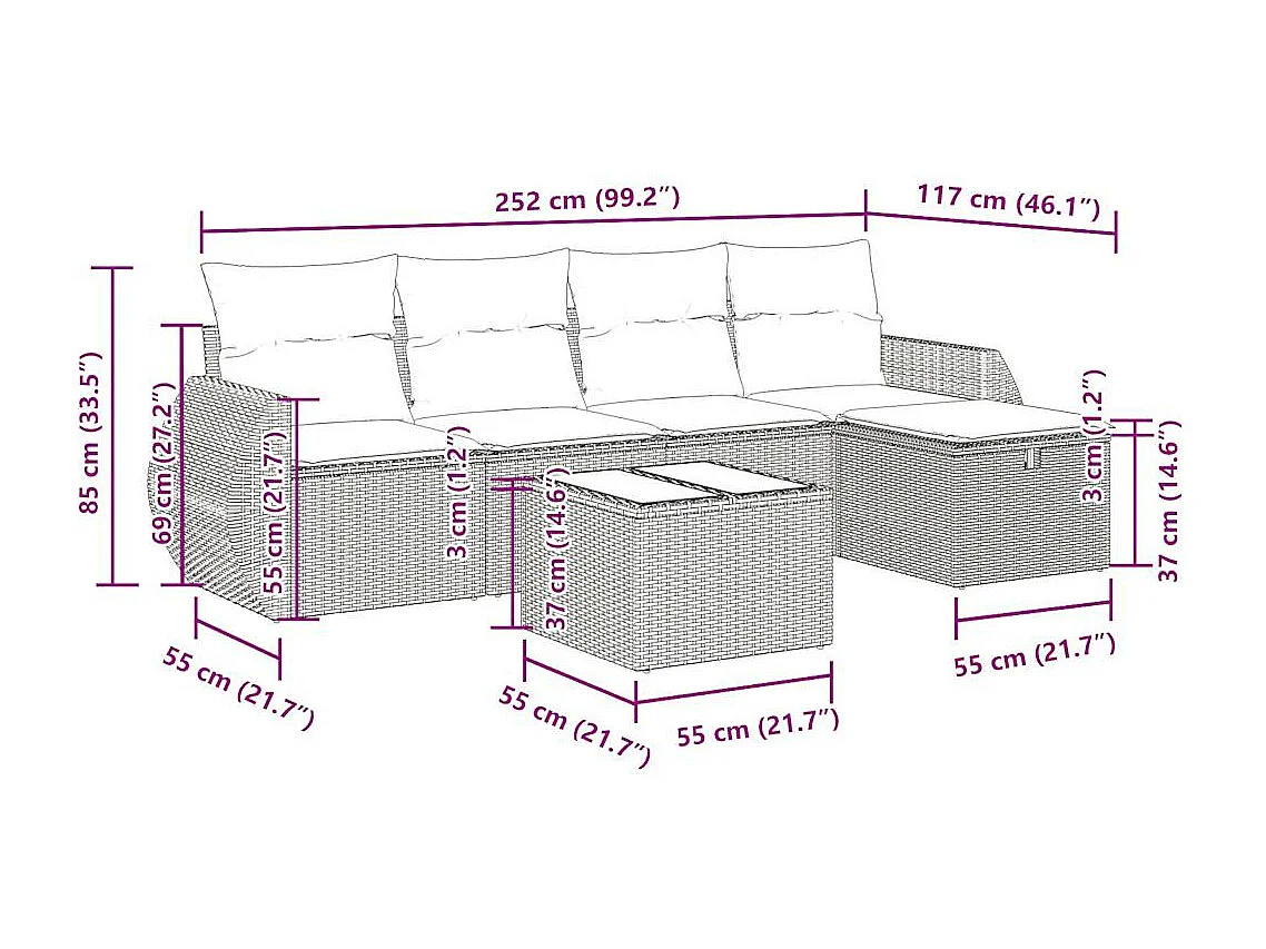 Salon de jardin avec coussins 6 pcs beige résine tressée