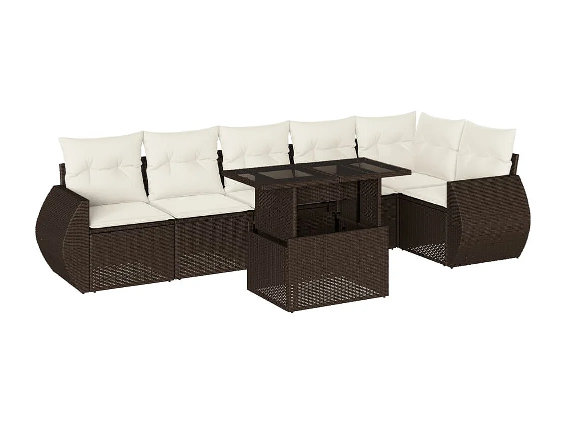 7-tlg. Garten-Sofagarnitur mit Kissen Braun Poly Rattan
